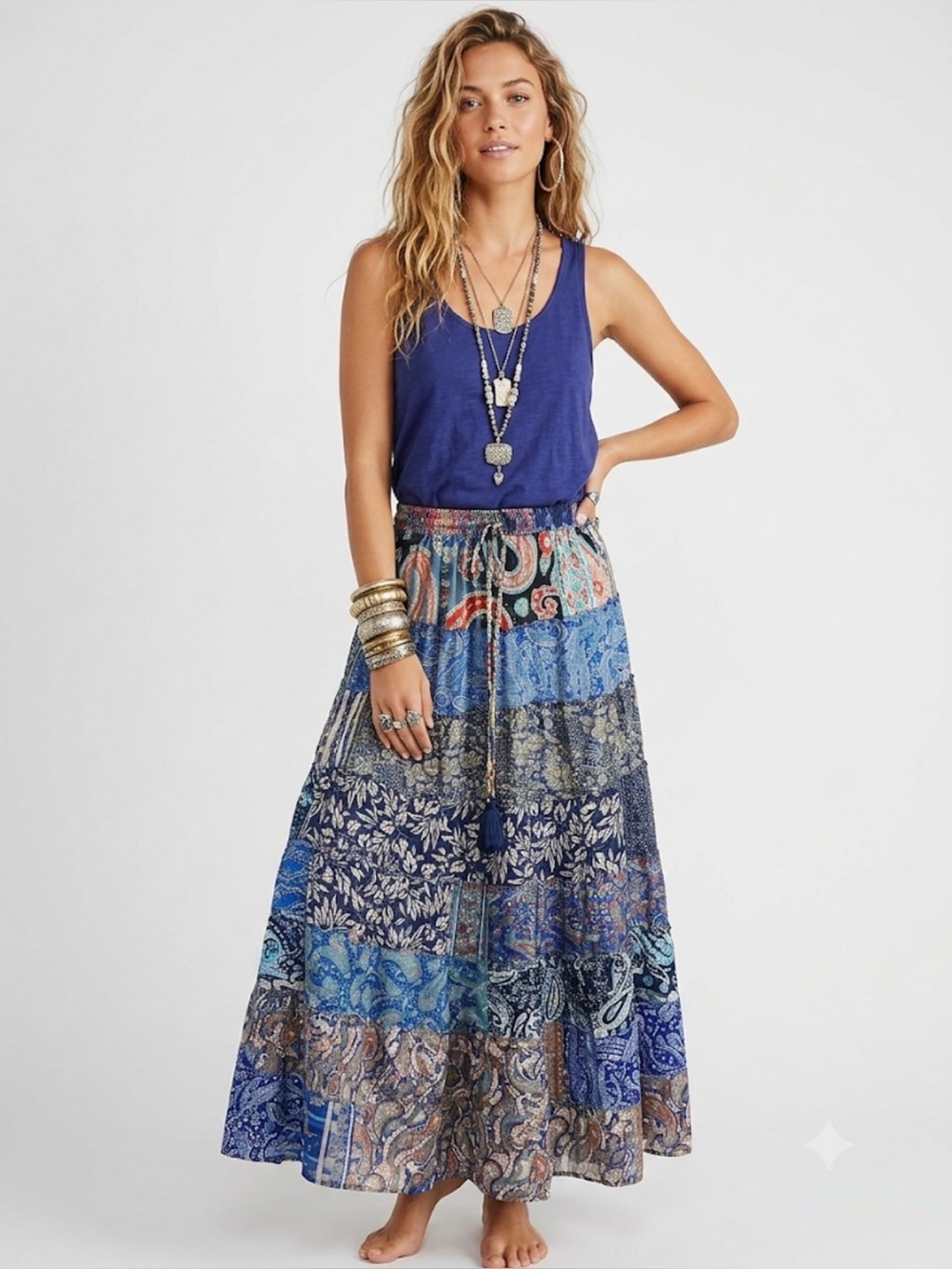 39. Boho Patchwork Sari Silk Maxi Skirt Festival Hippie Gypsy One Size India